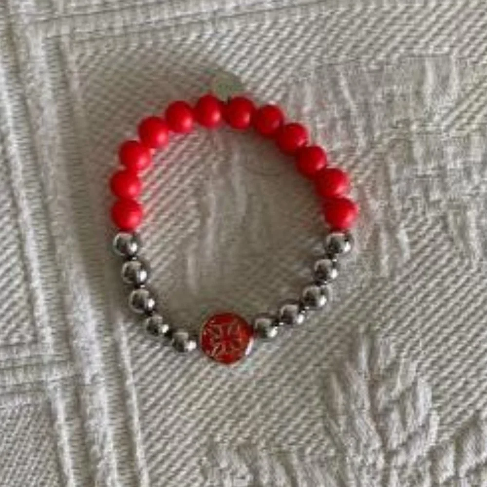Rustic Cuff - Silver & Red Beaded - Picture 1 of 5